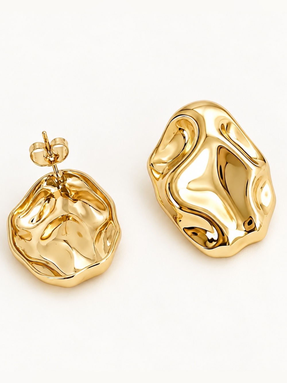 14K Gold Plated Organic Sculptural Statement Earrings Water Resistant - Picture 2 of 7
